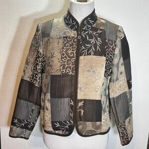 Preswick & Moore Petite PS Patchwork Jacquard Zip Jacket Boho Asian Style Y2k